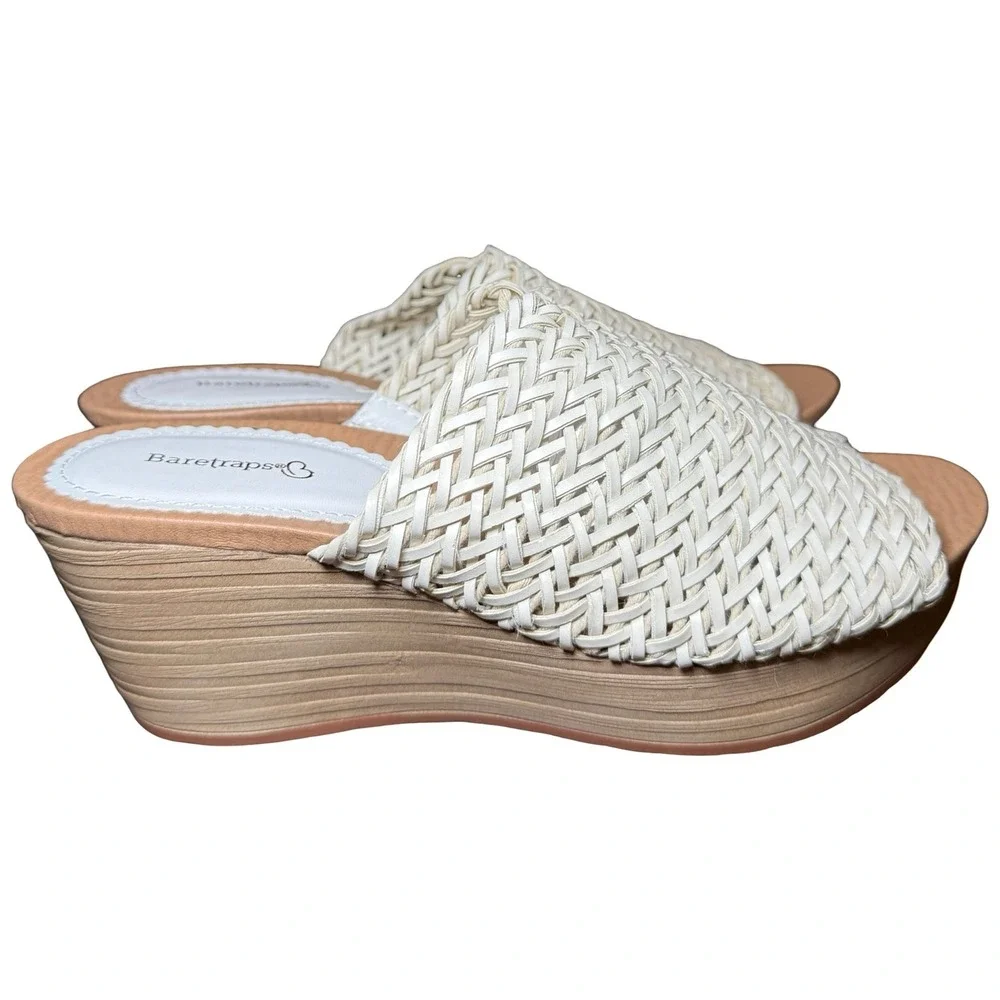 Baretraps Woven Wedge Sandals Womens 9 Off-White Excellent Platform Slides
